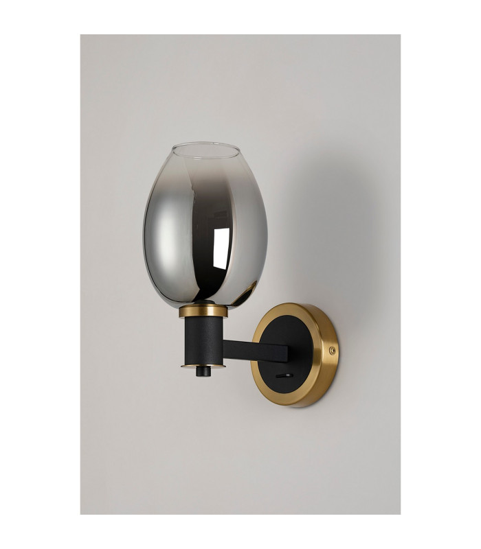 Worcester Wall Light 1 Light E14 Brass/Satin Black/Smoke Fade Wine Glass Glass-9