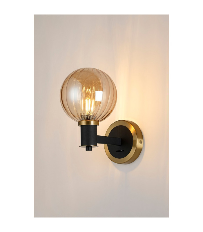 Worcester Wall Light 1 Light E14 Brass/Satin Black/Amber Plated Round Segment Glass-3