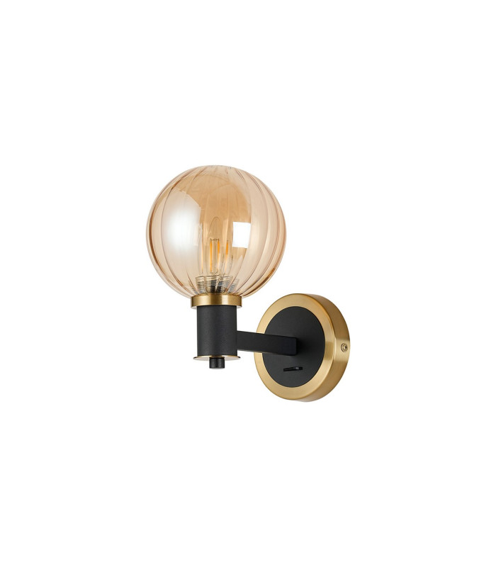 Worcester Wall Light 1 Light E14 Brass/Satin Black/Amber Plated Round Segment Glass-4