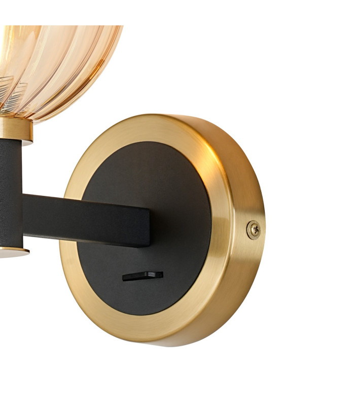 Worcester Wall Light 1 Light E14 Brass/Satin Black/Amber Plated Round Segment Glass-6