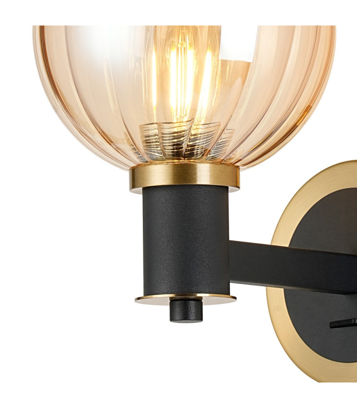 Worcester Wall Light 1 Light E14 Brass/Satin Black/Amber Plated Round Segment Glass-7
