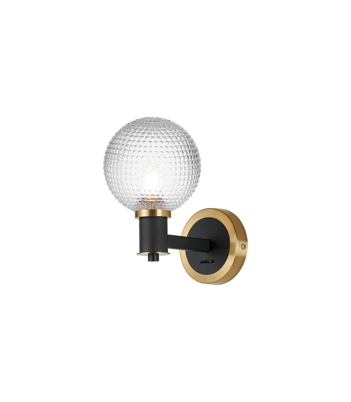 Worcester Wall Light 1 Light E14 Brass/Satin Black/Clear Round Textured Diamond Pattern Glass-1