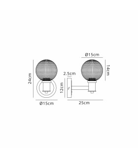 Worcester Wall Light 1 Light E14 Brass/Satin Black/Clear Round Textured Diamond Pattern Glass-2