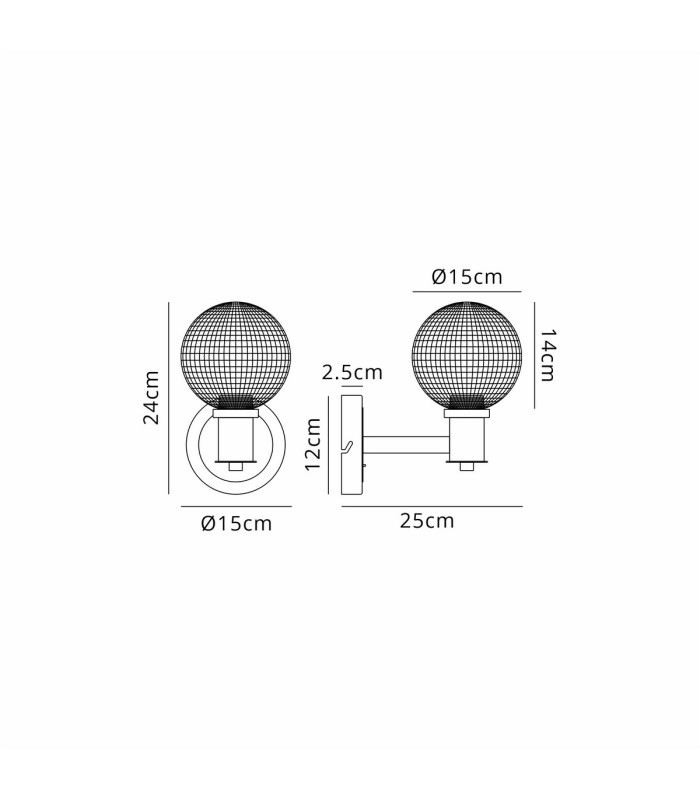 Worcester Wall Light 1 Light E14 Brass/Satin Black/Clear Round Textured Diamond Pattern Glass-2