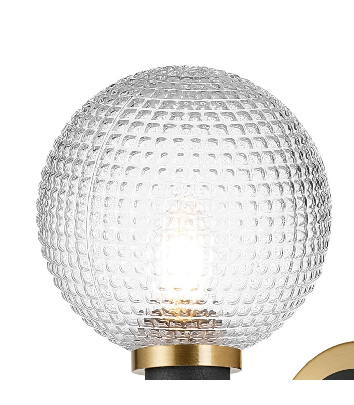 Worcester Wall Light 1 Light E14 Brass/Satin Black/Clear Round Textured Diamond Pattern Glass-5