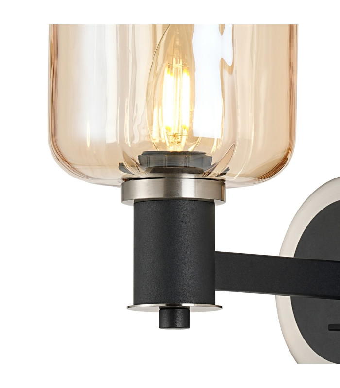Worcester Wall Light 1 Light E14 Satin Nickel/Satin Black/Amber Striped Cylinder Glass-5