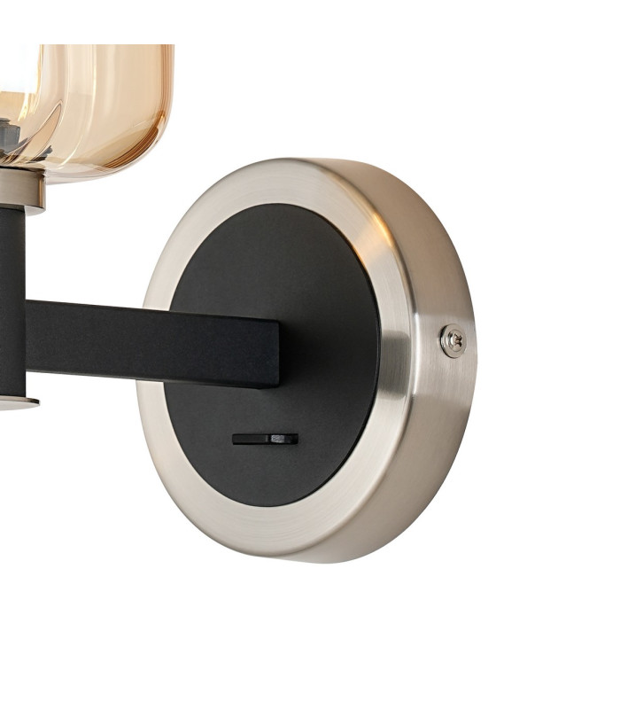 Worcester Wall Light 1 Light E14 Satin Nickel/Satin Black/Amber Striped Cylinder Glass-6