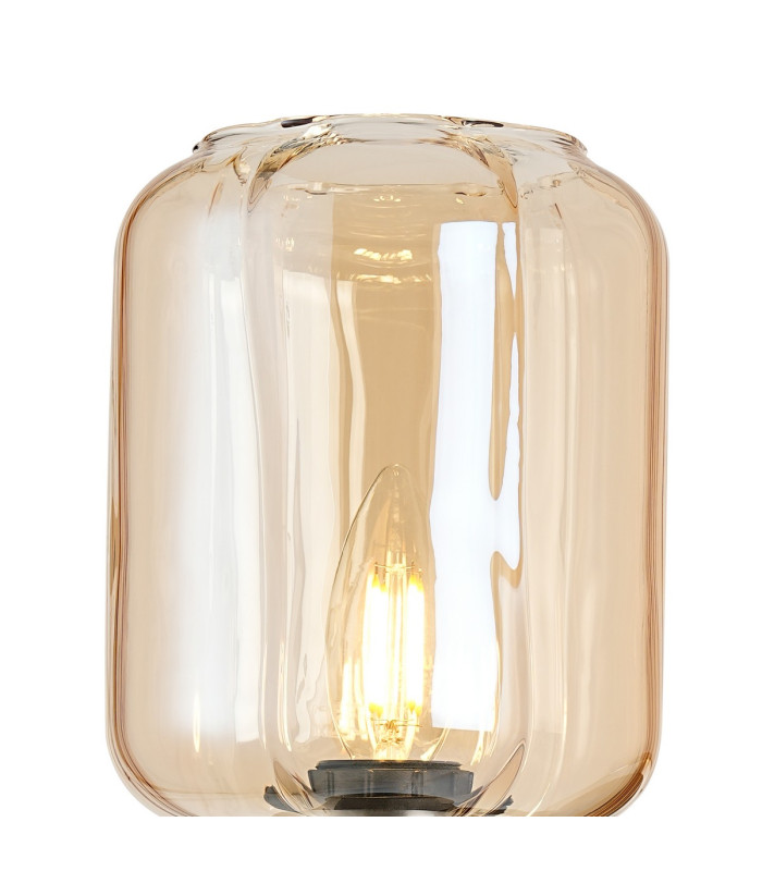 Worcester Wall Light 1 Light E14 Satin Nickel/Satin Black/Amber Striped Cylinder Glass-7