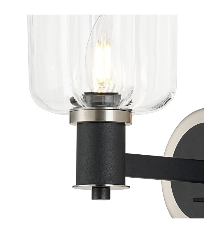 Worcester Wall Light 1 Light E14 Satin Nickel/Satin Black/Clear Striped Cylinder Glass-5