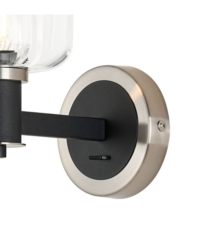 Worcester Wall Light 1 Light E14 Satin Nickel/Satin Black/Clear Striped Cylinder Glass-6