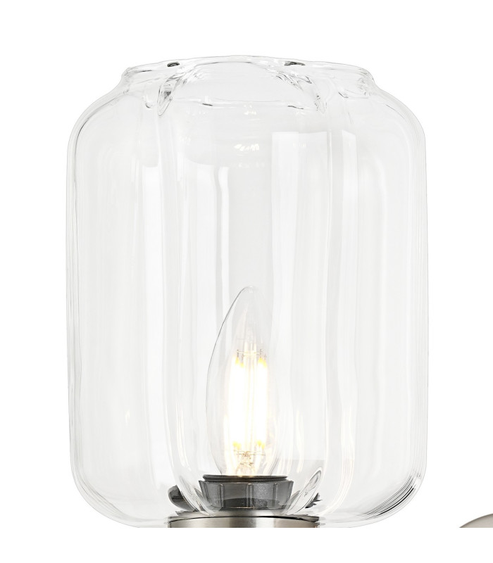 Worcester Wall Light 1 Light E14 Satin Nickel/Satin Black/Clear Striped Cylinder Glass-7