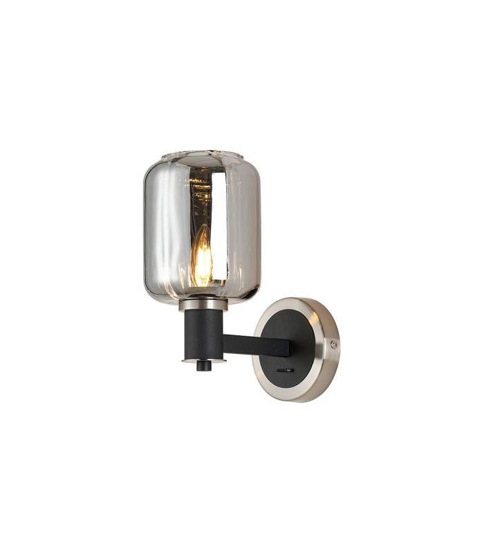 Worcester Wall Light 1 Light E14 Satin Nickel/Satin Black/Smoke Striped Cylinder Glass-1