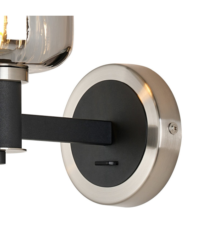 Worcester Wall Light 1 Light E14 Satin Nickel/Satin Black/Smoke Striped Cylinder Glass-5