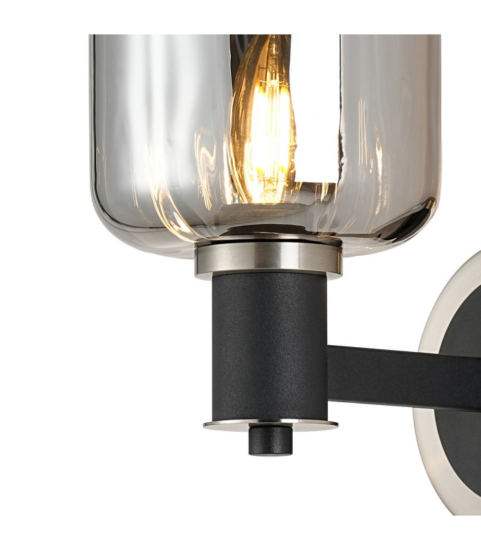 Worcester Wall Light 1 Light E14 Satin Nickel/Satin Black/Smoke Striped Cylinder Glass-7