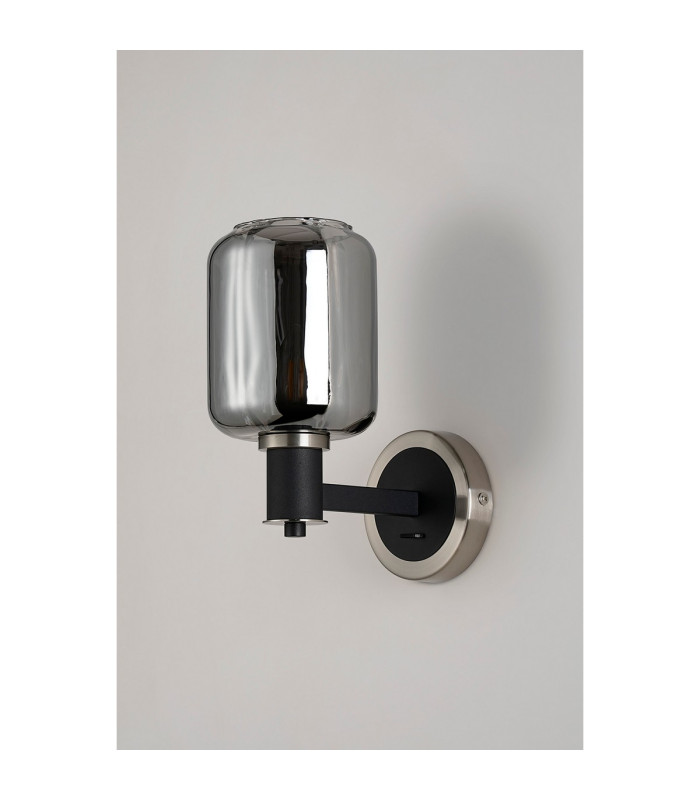 Worcester Wall Light 1 Light E14 Satin Nickel/Satin Black/Smoke Striped Cylinder Glass-9