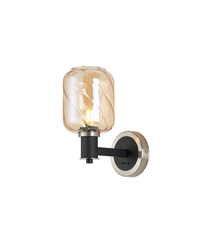Worcester Wall Light 1 Light E14 Satin Nickel/Satin Black/Amber Twisted Cylinder Glass-1