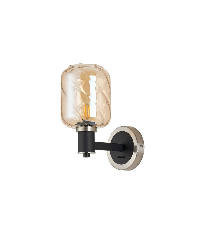 Worcester Wall Light 1 Light E14 Satin Nickel/Satin Black/Amber Twisted Cylinder Glass-4