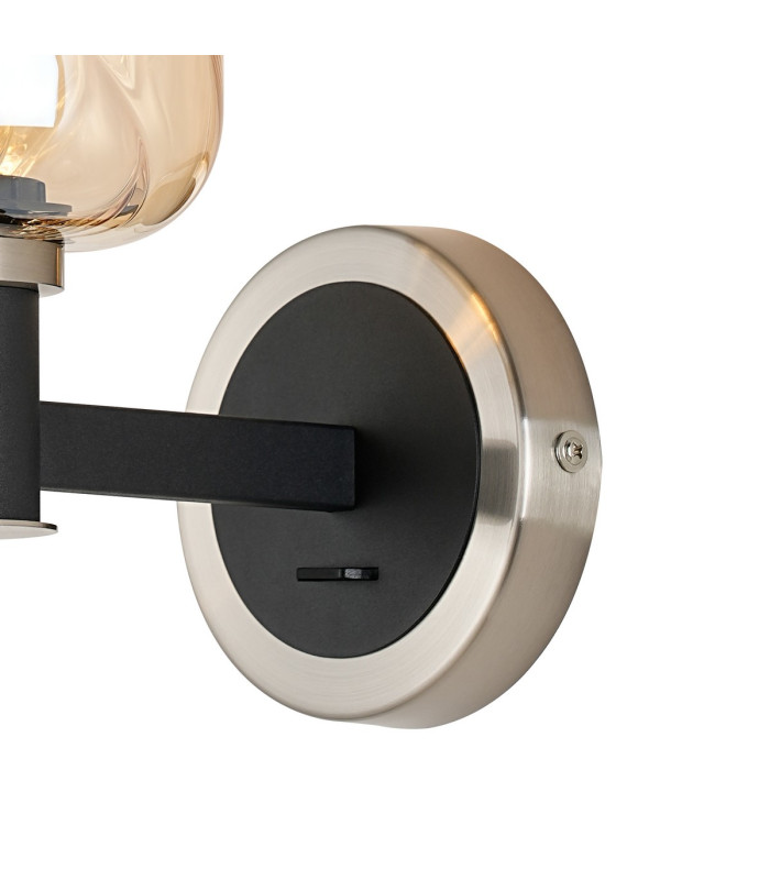 Worcester Wall Light 1 Light E14 Satin Nickel/Satin Black/Amber Twisted Cylinder Glass-6
