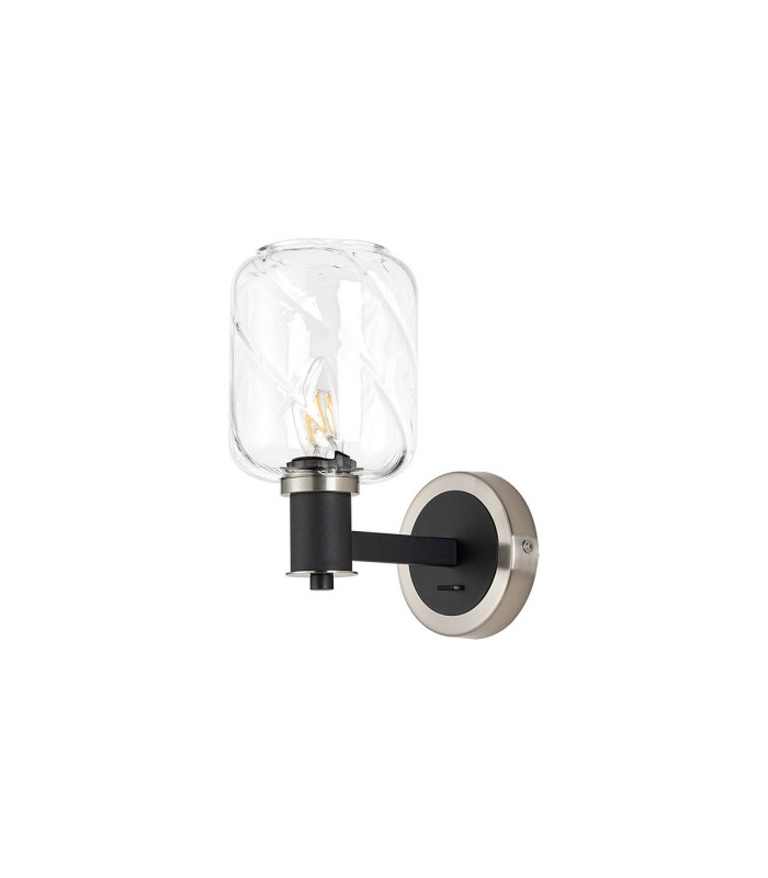 Worcester Wall Light 1 Light E14 Satin Nickel/Satin Black/Clear Twisted Cylinder Glass-4