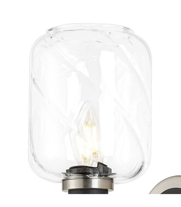 Worcester Wall Light 1 Light E14 Satin Nickel/Satin Black/Clear Twisted Cylinder Glass-5