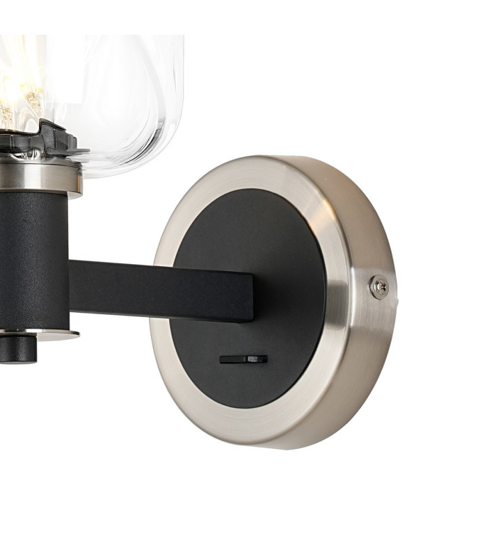 Worcester Wall Light 1 Light E14 Satin Nickel/Satin Black/Clear Twisted Cylinder Glass-6