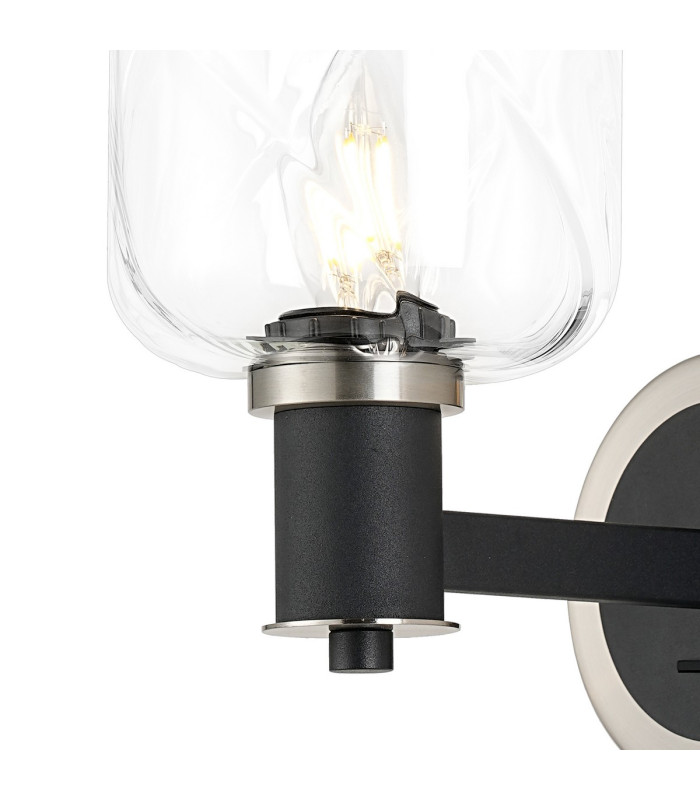 Worcester Wall Light 1 Light E14 Satin Nickel/Satin Black/Clear Twisted Cylinder Glass-7