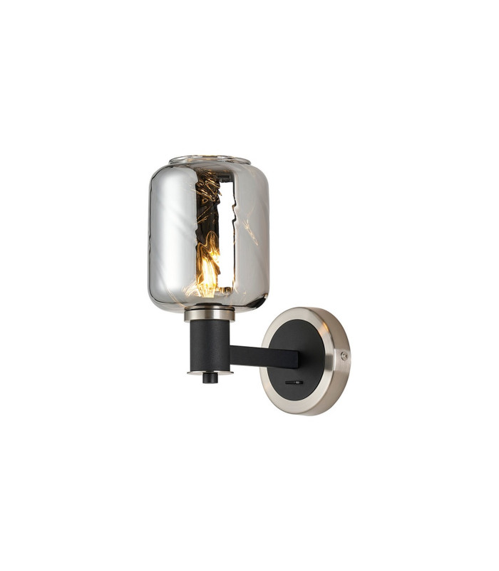 Worcester Wall Light 1 Light E14 Satin Nickel/Satin Black/Smoke Twisted Cylinder Glass-1