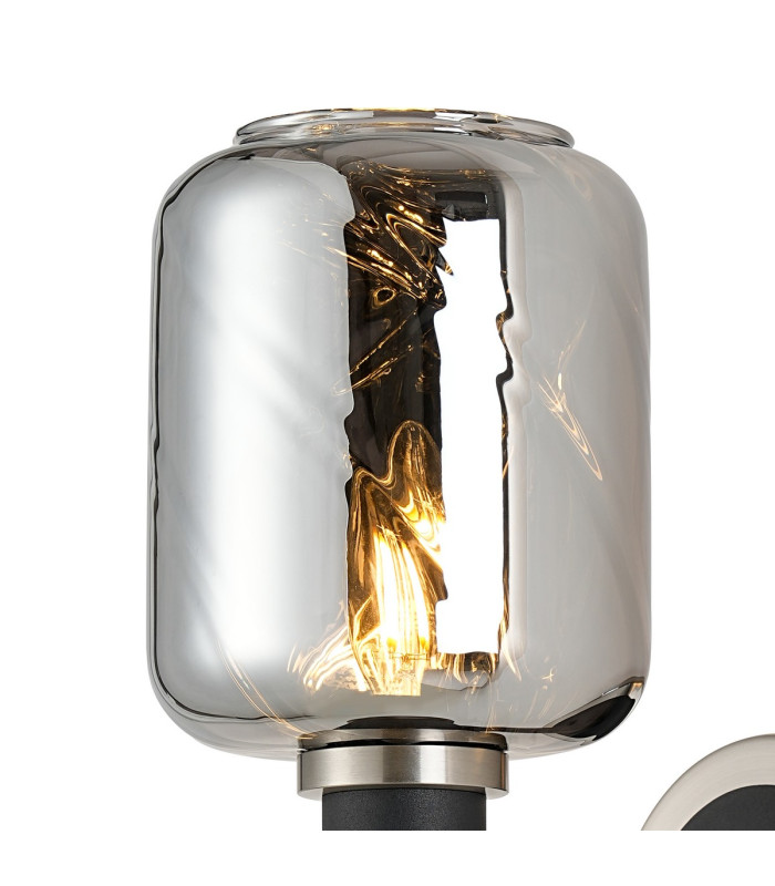 Worcester Wall Light 1 Light E14 Satin Nickel/Satin Black/Smoke Twisted Cylinder Glass-6