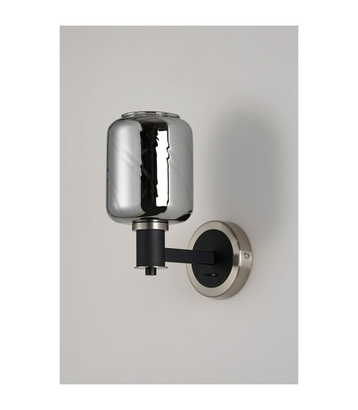 Worcester Wall Light 1 Light E14 Satin Nickel/Satin Black/Smoke Twisted Cylinder Glass-9