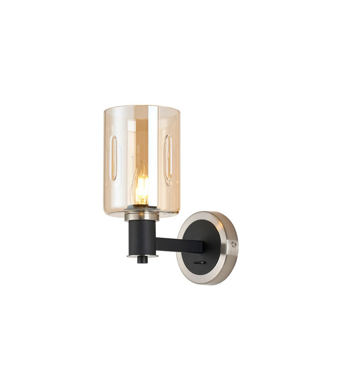 Worcester Wall Light 1 Light E14 Satin Nickel/Satin Black/Amber Uniform Dimple Cylinder Glass-1