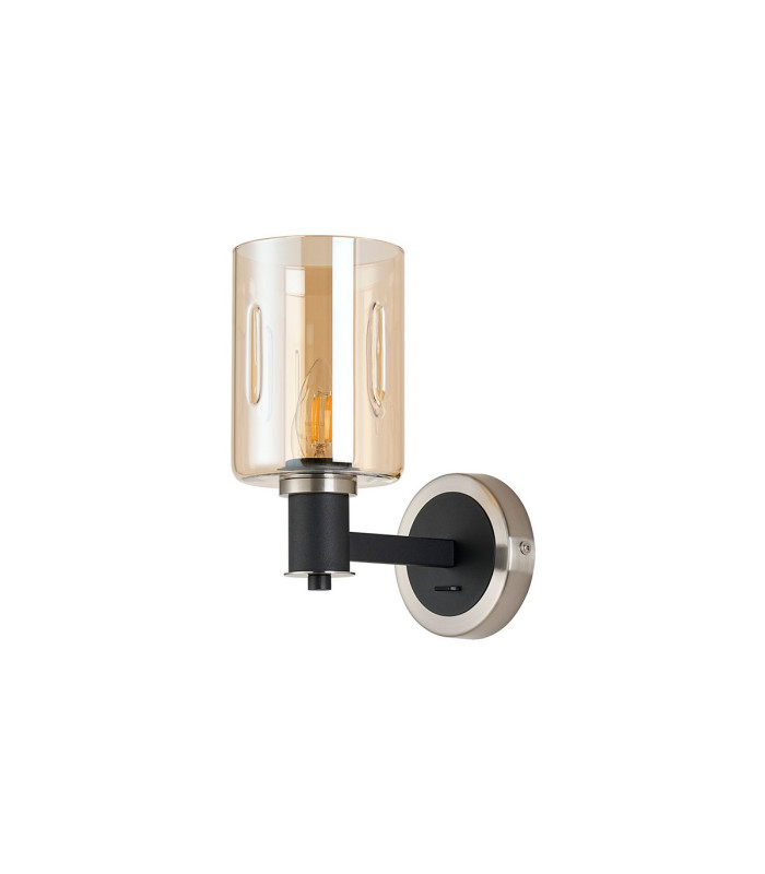 Worcester Wall Light 1 Light E14 Satin Nickel/Satin Black/Amber Uniform Dimple Cylinder Glass-4