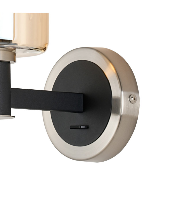 Worcester Wall Light 1 Light E14 Satin Nickel/Satin Black/Amber Uniform Dimple Cylinder Glass-6