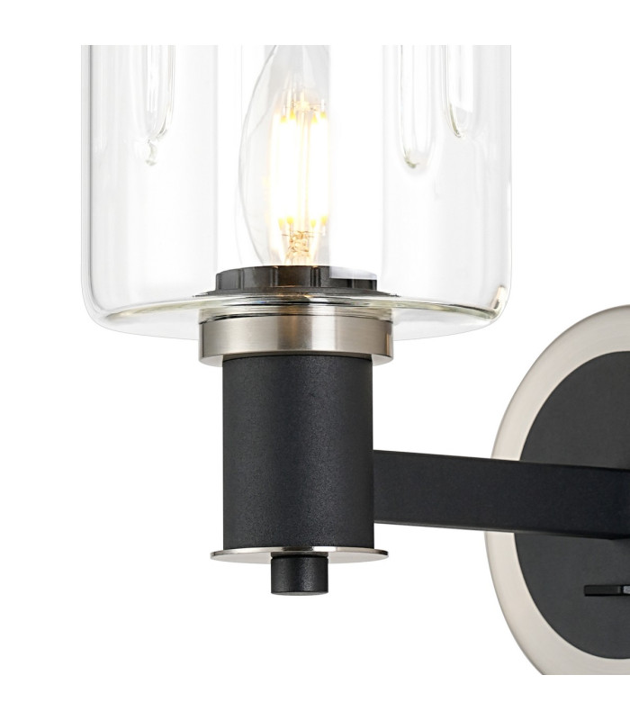 Worcester Wall Light 1 Light E14 Satin Nickel/Satin Black/Clear Uniform Dimple Cylinder Glass-7