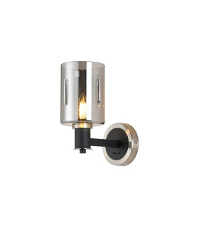 Worcester Wall Light 1 Light E14 Satin Nickel/Satin Black/Smoke Uniform Dimple Cylinder Glass-1