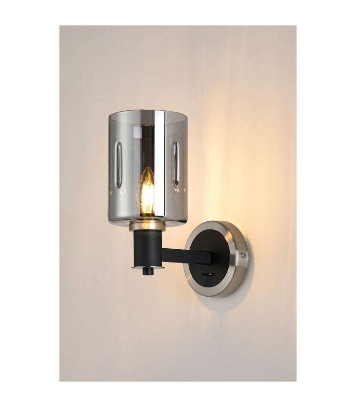 Worcester Wall Light 1 Light E14 Satin Nickel/Satin Black/Smoke Uniform Dimple Cylinder Glass-3