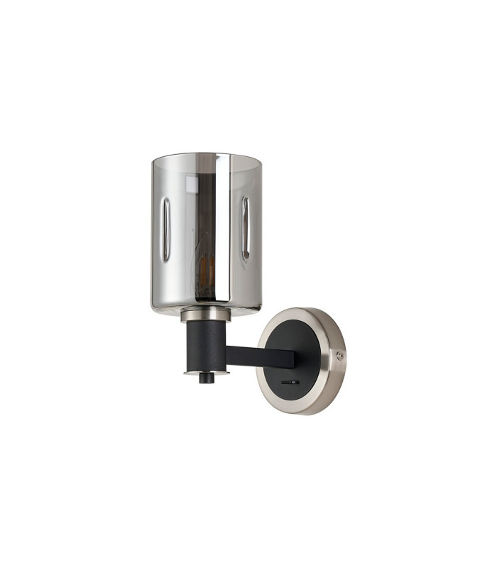 Worcester Wall Light 1 Light E14 Satin Nickel/Satin Black/Smoke Uniform Dimple Cylinder Glass-4