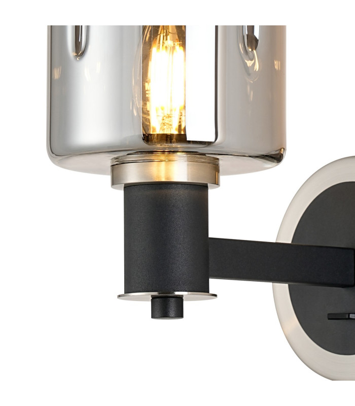 Worcester Wall Light 1 Light E14 Satin Nickel/Satin Black/Smoke Uniform Dimple Cylinder Glass-5