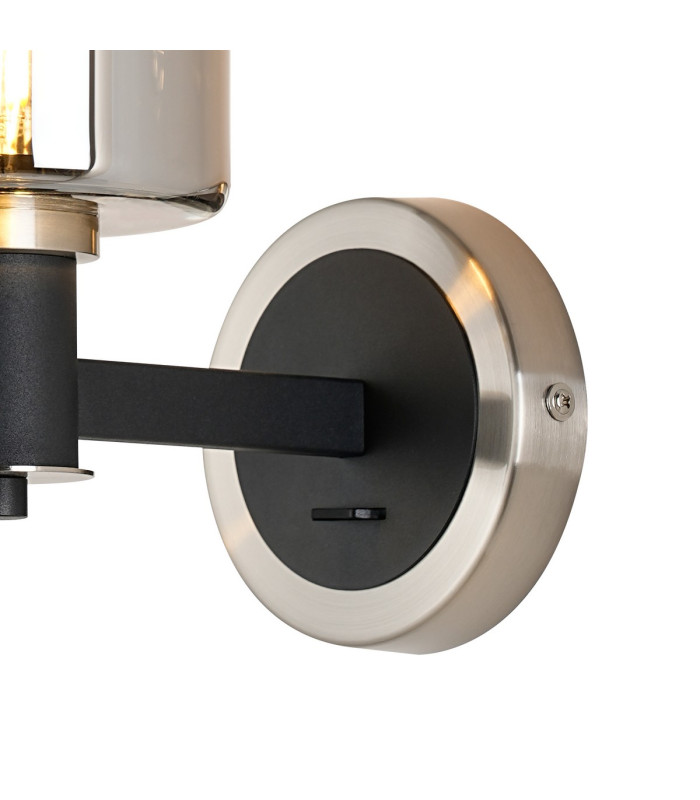 Worcester Wall Light 1 Light E14 Satin Nickel/Satin Black/Smoke Uniform Dimple Cylinder Glass-6