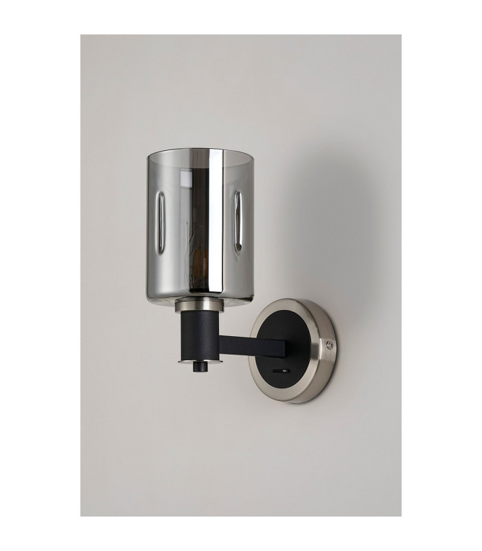 Worcester Wall Light 1 Light E14 Satin Nickel/Satin Black/Smoke Uniform Dimple Cylinder Glass-9