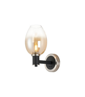 Worcester Wall Light 1 Light E14 Satin Nickel/Satin Black/Amber Fade Wine Glass Glass-1