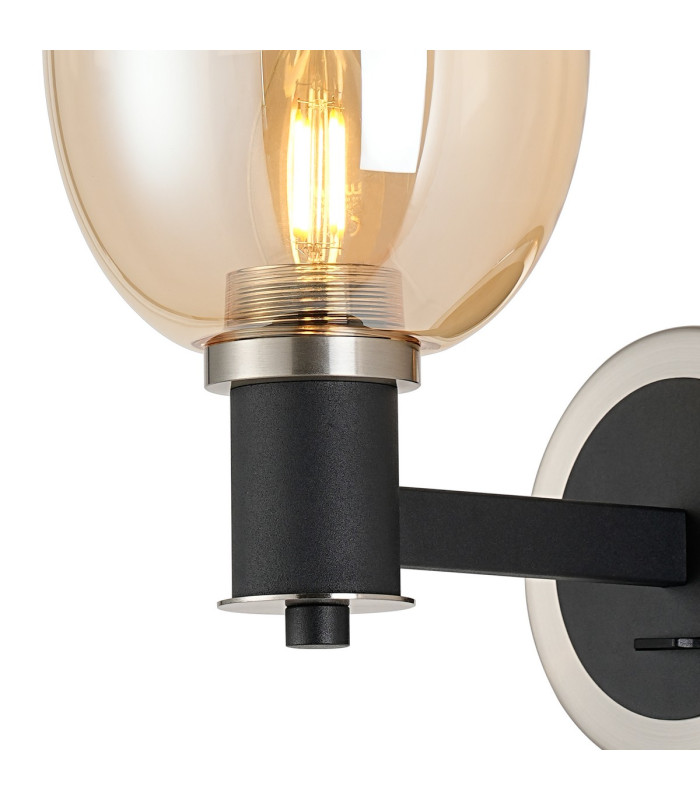 Worcester Wall Light 1 Light E14 Satin Nickel/Satin Black/Amber Fade Wine Glass Glass-5