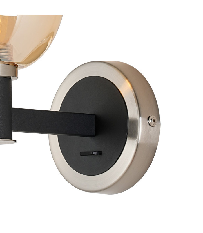 Worcester Wall Light 1 Light E14 Satin Nickel/Satin Black/Amber Fade Wine Glass Glass-6