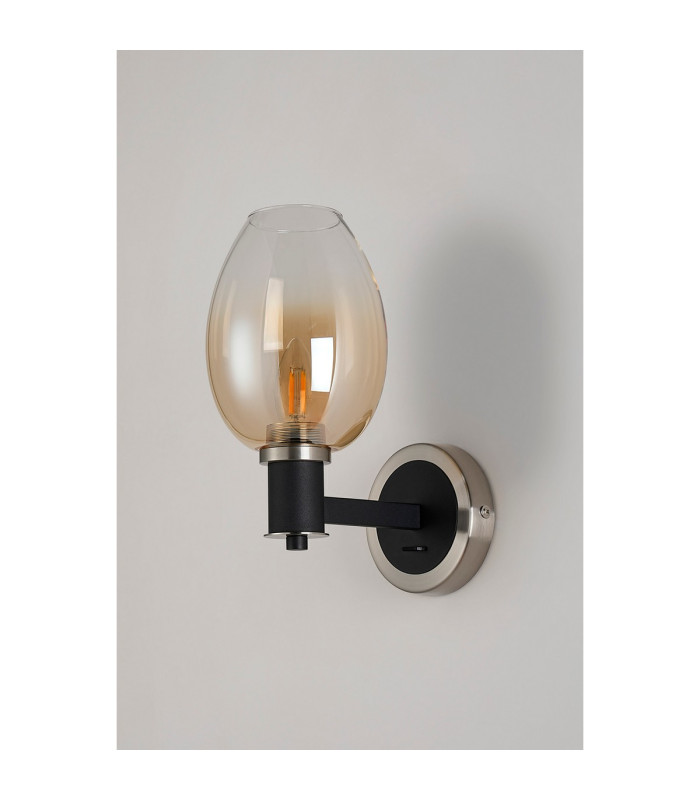Worcester Wall Light 1 Light E14 Satin Nickel/Satin Black/Amber Fade Wine Glass Glass-9