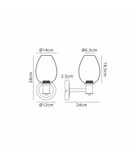 Worcester Wall Light 1 Light E14 Satin Nickel/Satin Black/Smoke Fade Wine Glass Glass-2