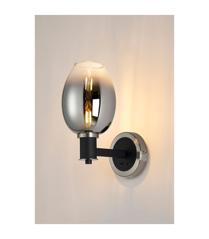 Worcester Wall Light 1 Light E14 Satin Nickel/Satin Black/Smoke Fade Wine Glass Glass-3