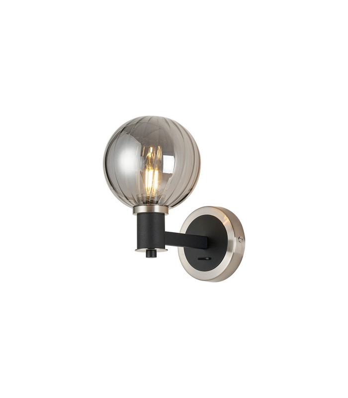 Worcester Wall Light 1 Light E14 Satin Nickel/Satin Black/Smoke Plated Round Segment Glass-1