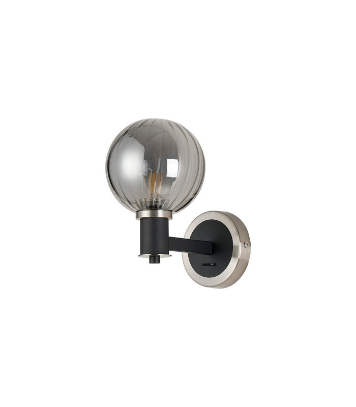 Worcester Wall Light 1 Light E14 Satin Nickel/Satin Black/Smoke Plated Round Segment Glass-4