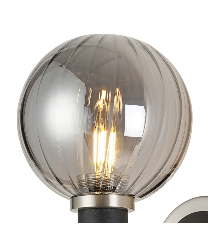 Worcester Wall Light 1 Light E14 Satin Nickel/Satin Black/Smoke Plated Round Segment Glass-5