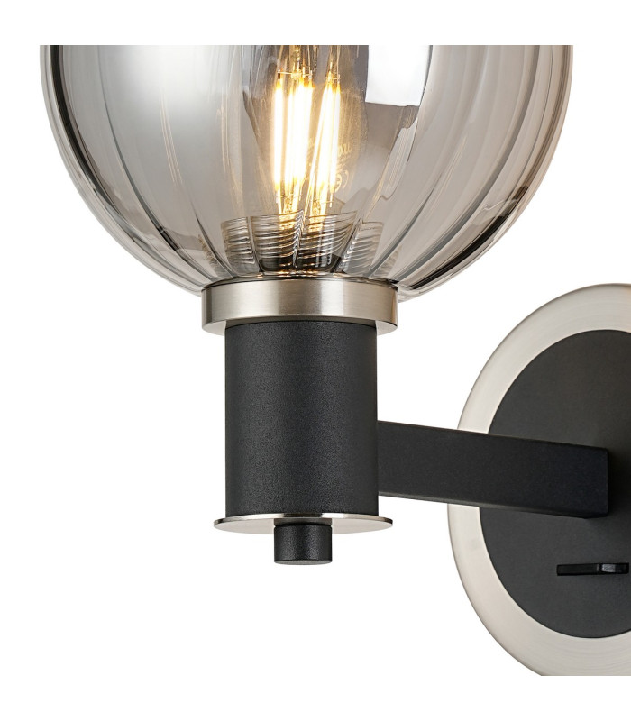 Worcester Wall Light 1 Light E14 Satin Nickel/Satin Black/Smoke Plated Round Segment Glass-6