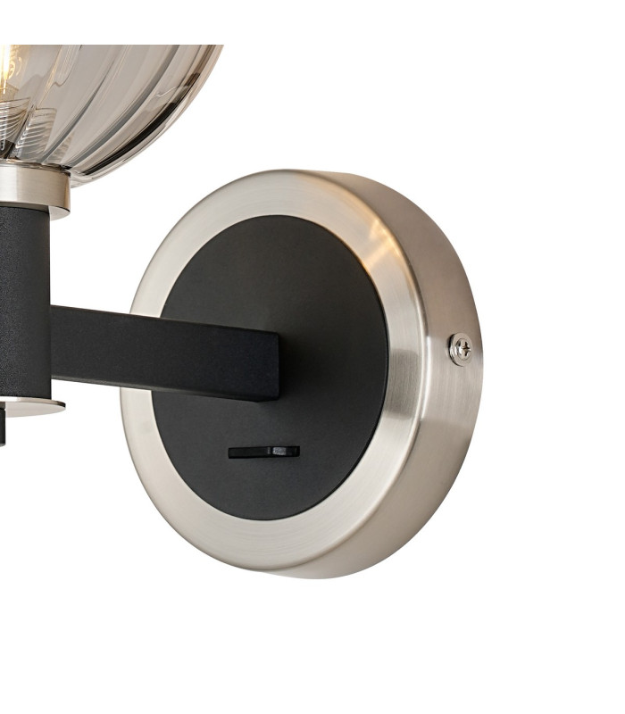 Worcester Wall Light 1 Light E14 Satin Nickel/Satin Black/Smoke Plated Round Segment Glass-7